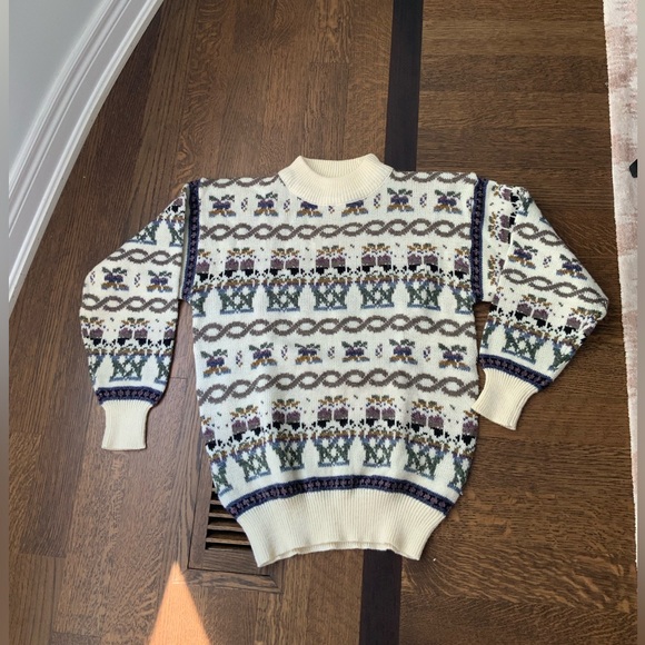 Vintage 80’S CLARISSA BELLINI Wool Ivory Knit Patterned Sweater Women’s SZ Small - Picture 15 of 16